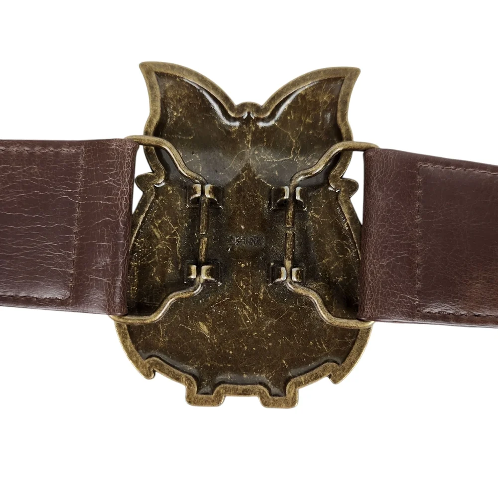 Fantasia Accessories Antique Brass Owl Brown Stretchy Boho Belt Womens Size L XL
